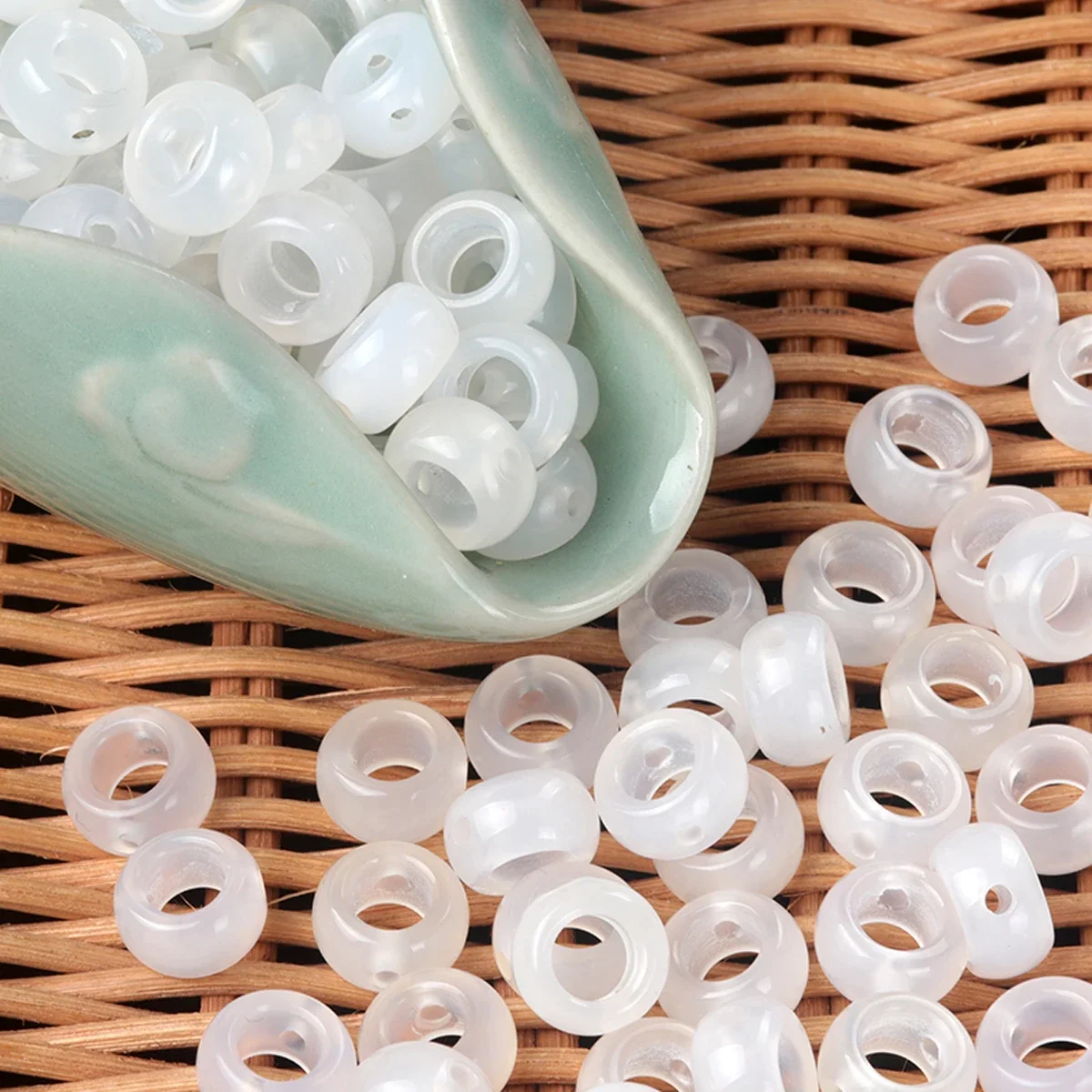 10PCS Fashion Natural Semi Precious Stone White Agate Large Hole Beads for DIY Jewelry Making Necklace Bracelet Earrings Gift