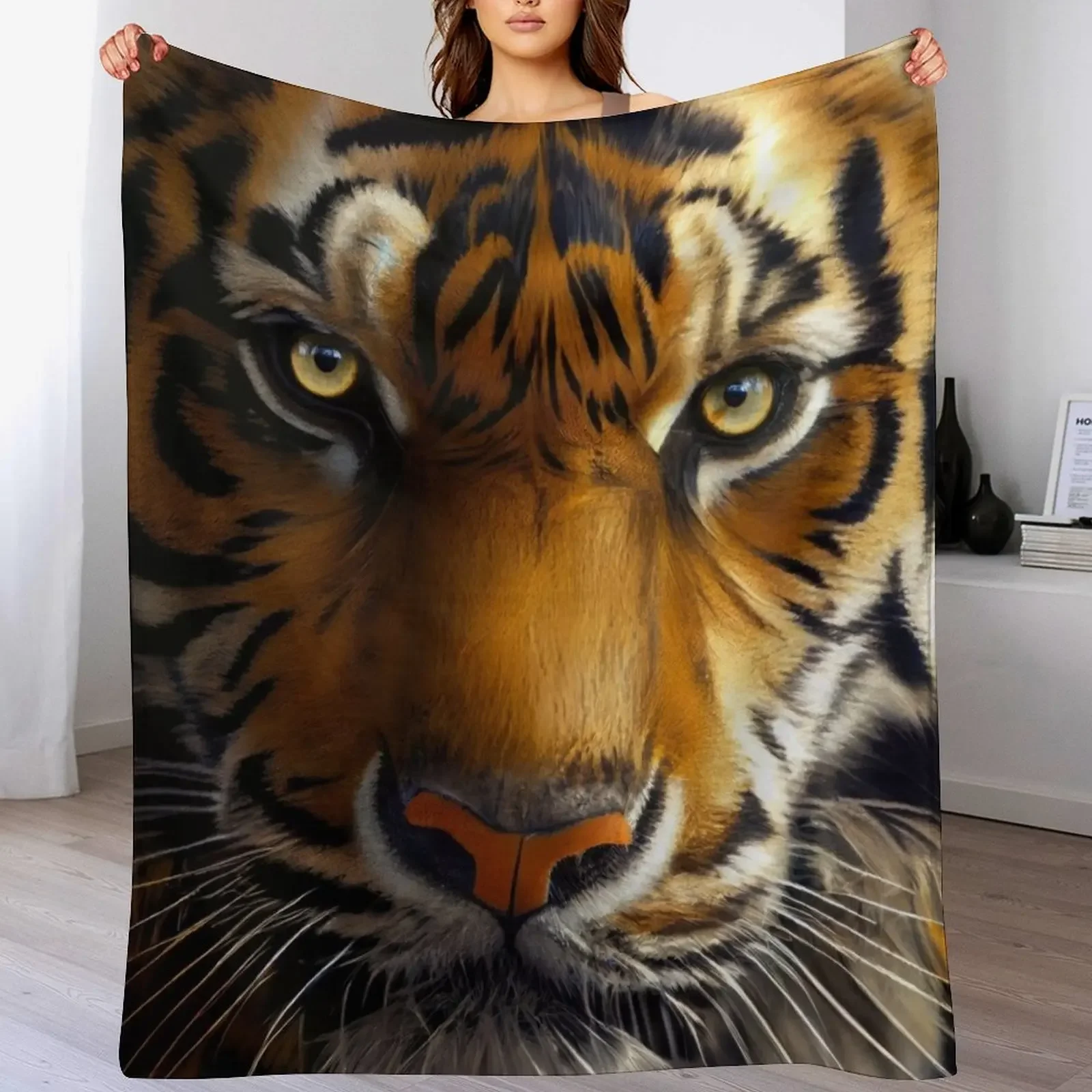Hyperrealistic tiger portrait Throw Blanket Cozy Napping Blanket Gift for Mom Dad