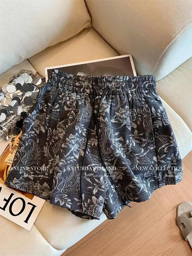 Shorts elegantes com cordão para mulheres verão nova moda solta e versátil casual