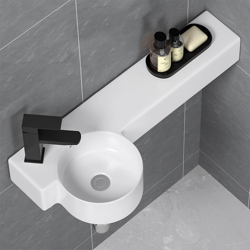 

Wash Basin Lengthened Wall-Hung Basin Ultra-Narrow Toilet Waterproof Alumimum Side Cabinet Corner Ceramic Washbasin