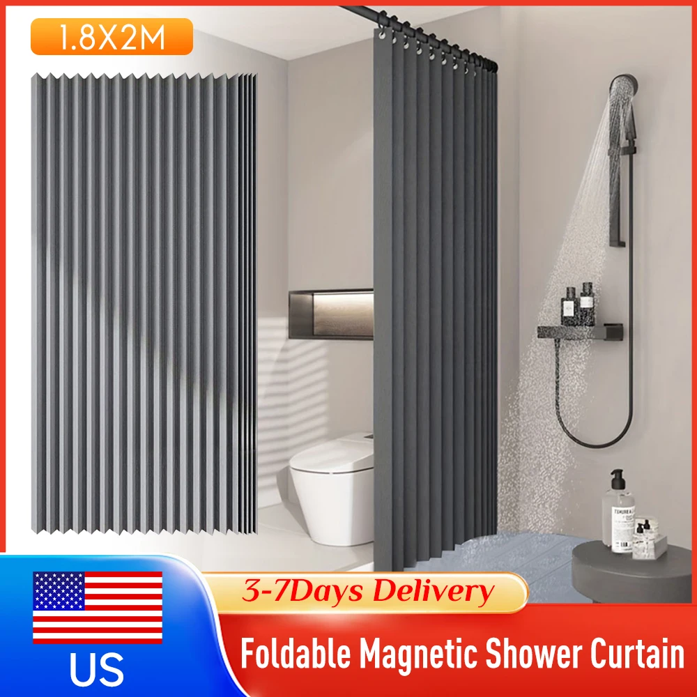 

Водонепроницаемая складная магнитная занавеска для ванной с 14 крючками, современная шторка для душа, разделитель для ванной комнаты, перегородка для ванны