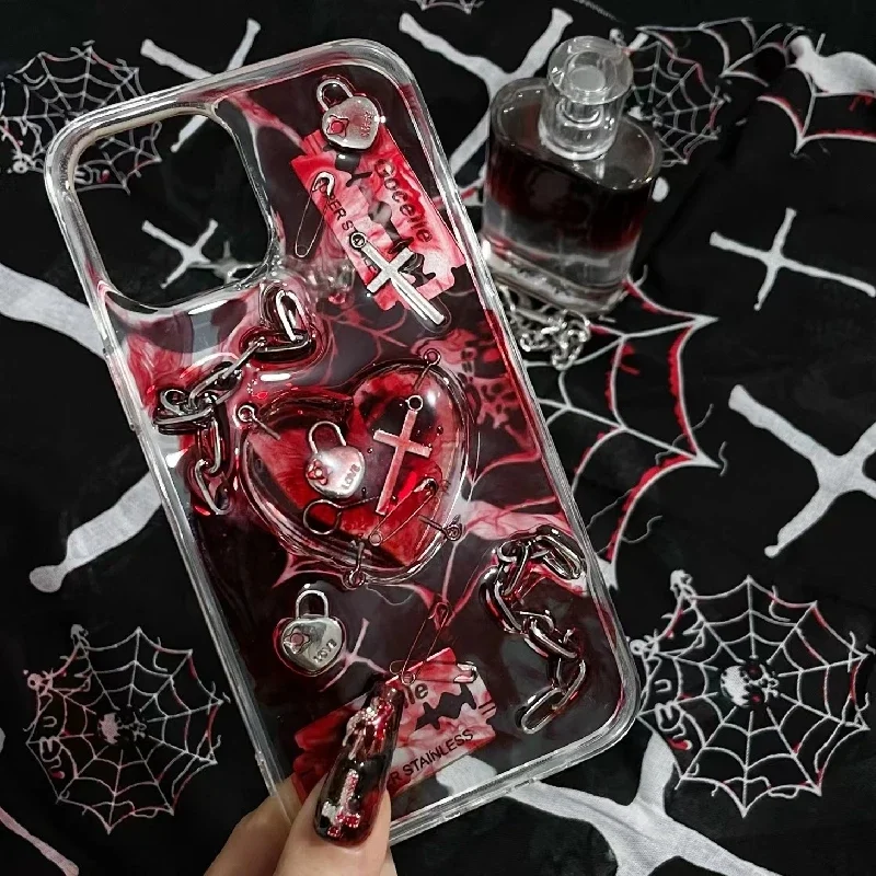 4070 Original 3D Handmade Cell Phone Case Bloody Heart Cross Dark Gothic Horror Punk Style Customized Halloween Christmas Gift