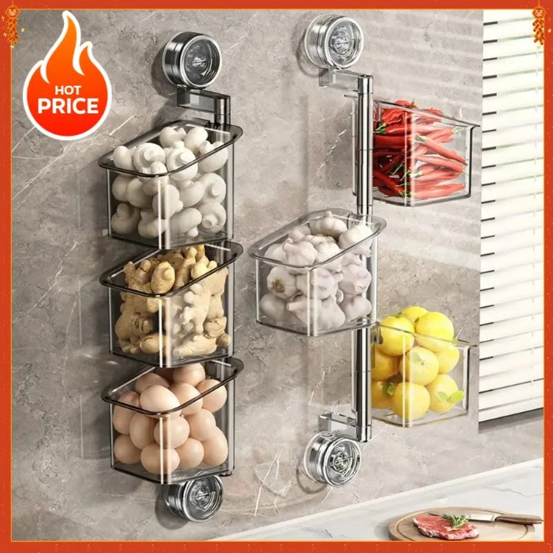 New 3-Layers Storage Box Suction Cup Multifunctional Hanging Basket Wall-Mounted Rotatable Storage Basket Bathroom