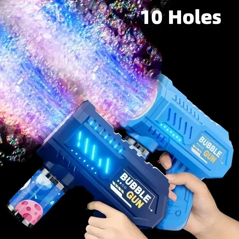 10 buracos crianças elétrica bolha arma foguete sabão automático máquina de bolha crianças verão ao ar livre bolha soprando brinquedos para crianças