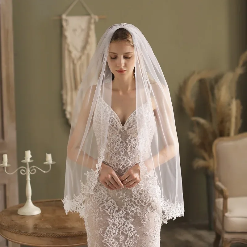 

Simple Single Water Soluble Lace Lace Bridal Veil Wholesale