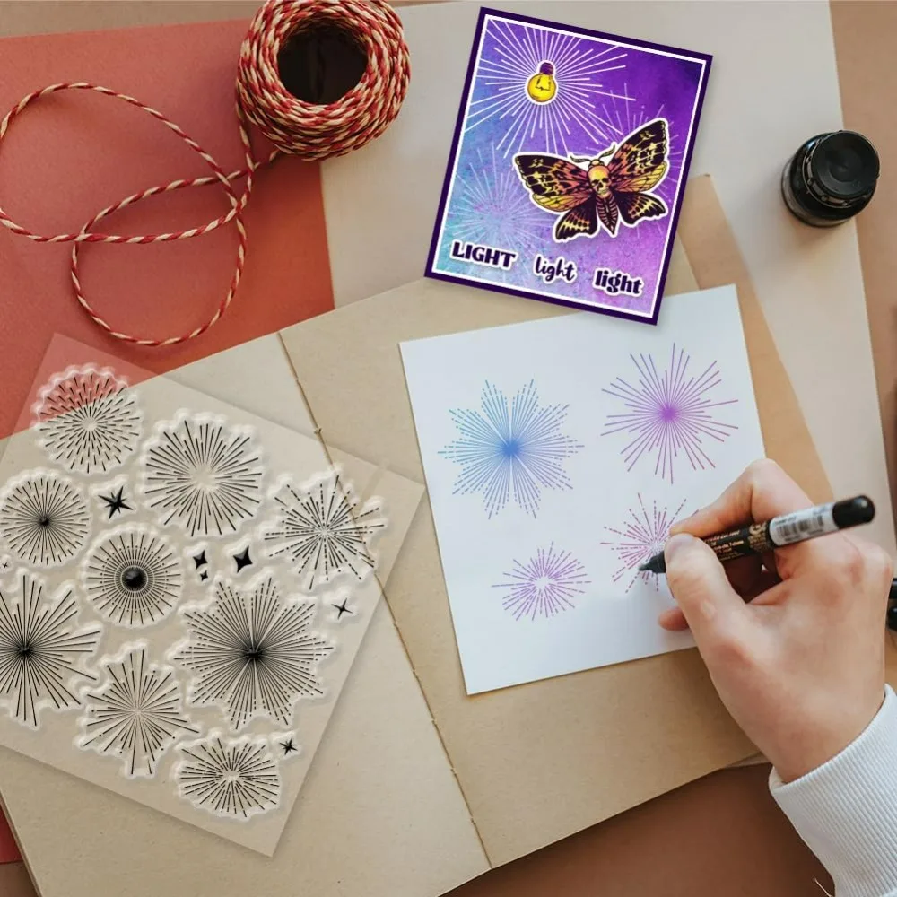 Clear Stamps Rays  Stars Clear Stamps Decorative Pyrotechnics Album Decorative Cards Making 5.91×5.91inch