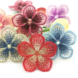 24Pcs 4.5cm Shiny Embroidered Colorful Flowers Appliques For DIY Headwear Hairpin Crafts Decoration Clothing Accessories