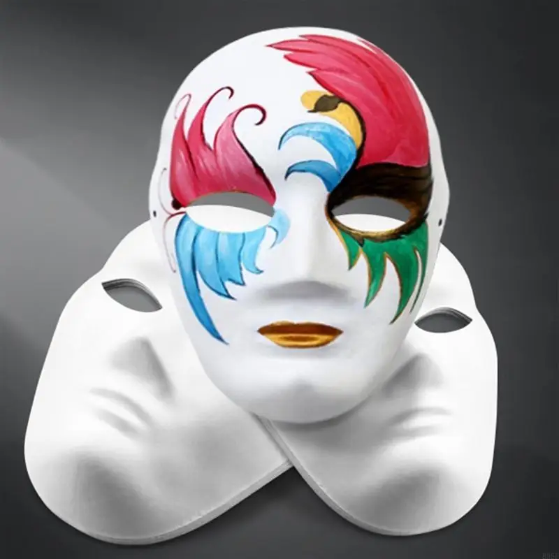 

B95F Cosplays Full Face Masquerade Mask White DIY Mask for Art Crafts Parties Favor