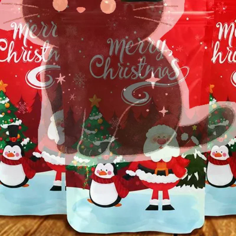 Christmas Resealable Sealed Treat Pouches 10/25 Pcs Waterproof Reusable Bags for Xmas Kids Candy Gift Party Favors