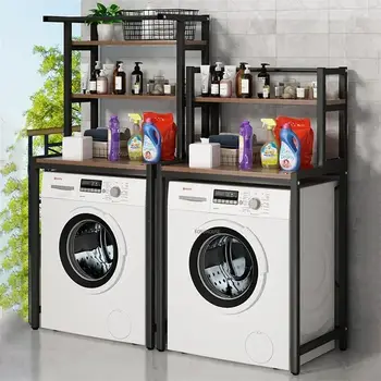 Dřevěný úložný držák na balkon, domácí nábytek, koupelna, toaleta, úložná skříňka, vodotěsný, nerezový úložný stojan na pračku 6 nejlepší prodej skříňka pračky - №1