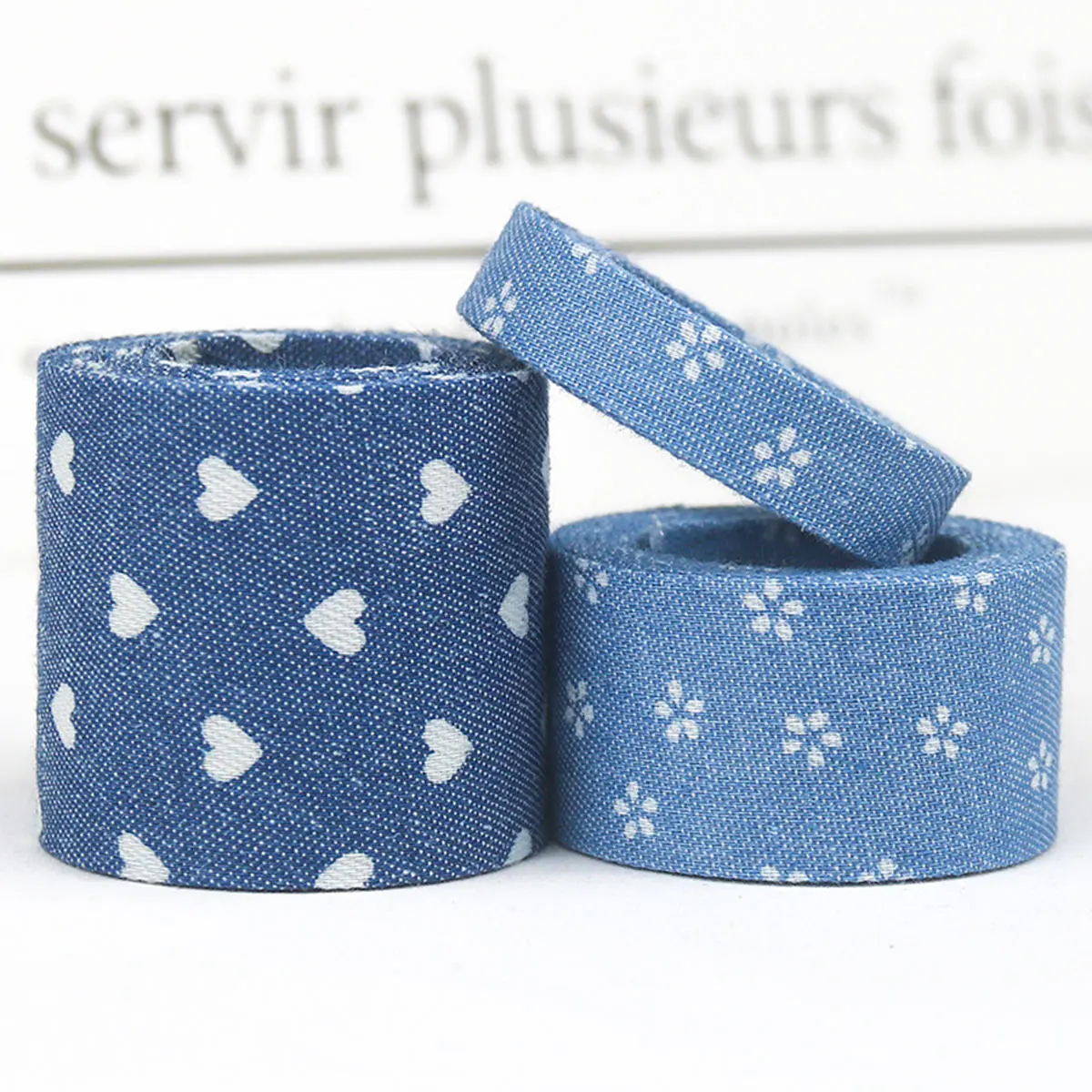 1/2.5/4cm Wide Retro Blue Press Denim Fabric Strip Ribbon Heart Flower Star DIY Headwear Bow Clothing Tie Collar Crafts Supplies