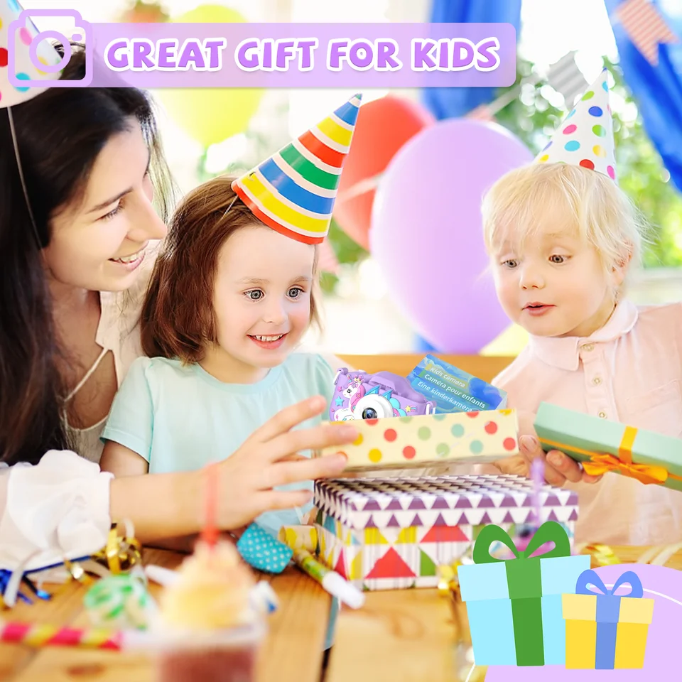Cámara de unicornio mejorada para niños de 3 a 12 años, regalos de cumpleaños de Navidad para niños, cámaras de video digitales HD 1080P para niños pequeños con tarjeta SD de