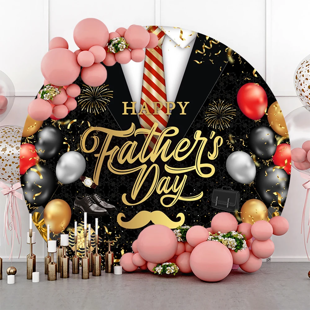 Yeele Happy Father's Day Round Backdrop Cover Colorful Balloons Suit Tie Best Dad Men Portrait Photo Circle Polyester Background