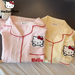 Sanrio Hello Kitty Cute Cartoon Embroidery Sleepwear Female Summer Thin Pajamas Japanese Style Fashion Shorts Home Clothing Set