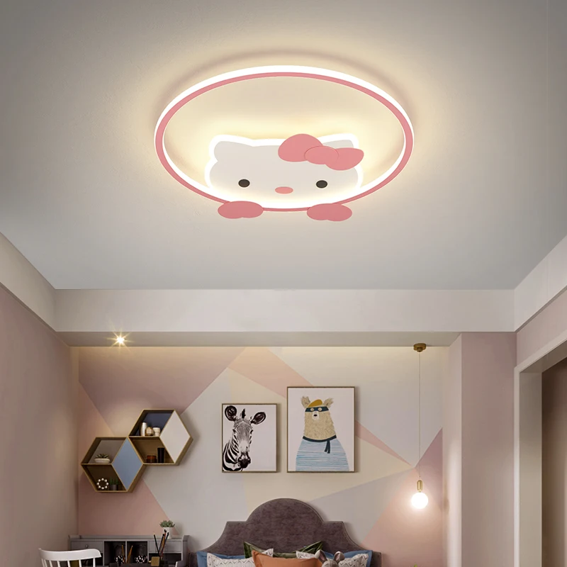 Imagem -03 - Luz de Teto Kawaii Kitty para Crianças Lustre de Quarto para Meninas Decoração Rosa Gato Fofo Candeeiro Princesa Led Plafonnier