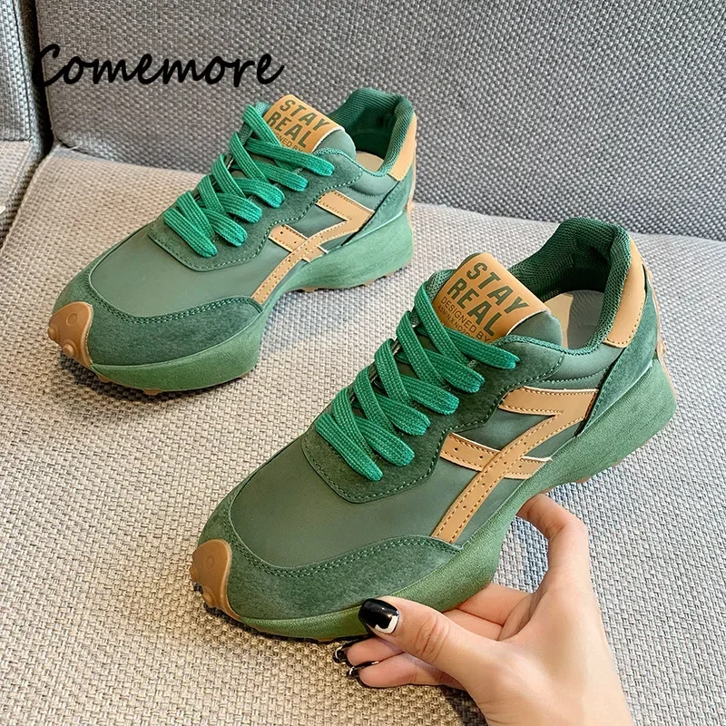 Comemore Luxury Platform Shoes 2024 New Leisure Anti-slip Green Running Fashion Designer Shoe Sports Leather Womens Sneakers 40