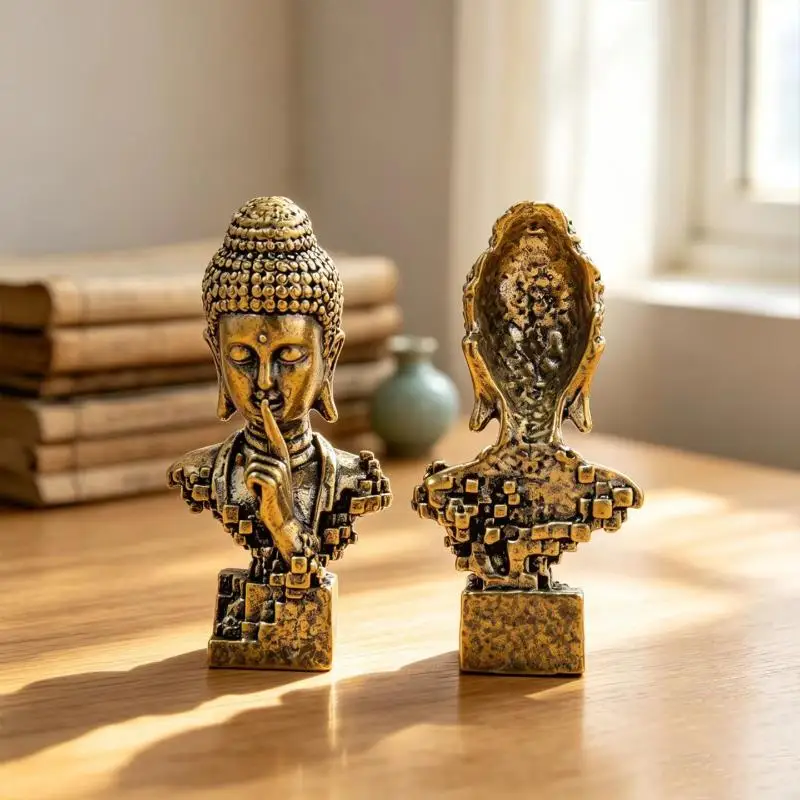 Brass Buddhism Statue Silent Vintage Desktop Ornament 1/3 Pcs Compact Spiritual Decor for Travel Altar Home Office Desk Gift