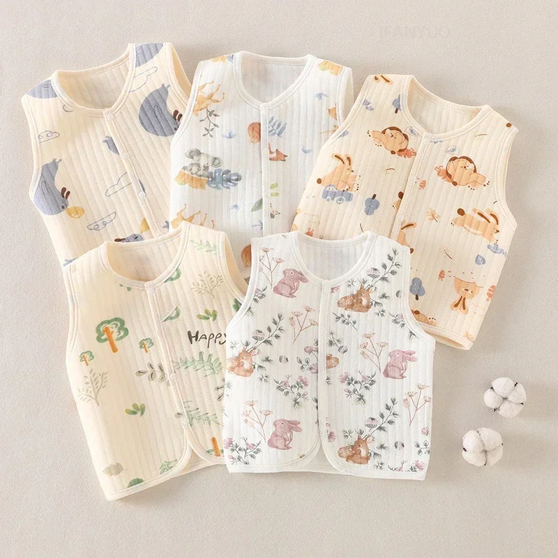 New Baby Warm Vest Spring Autumn Newborn Infant Sleeveless Waistcoats Thickened Cute Boys Girls Kids Pure Cotton Vests Outerwear