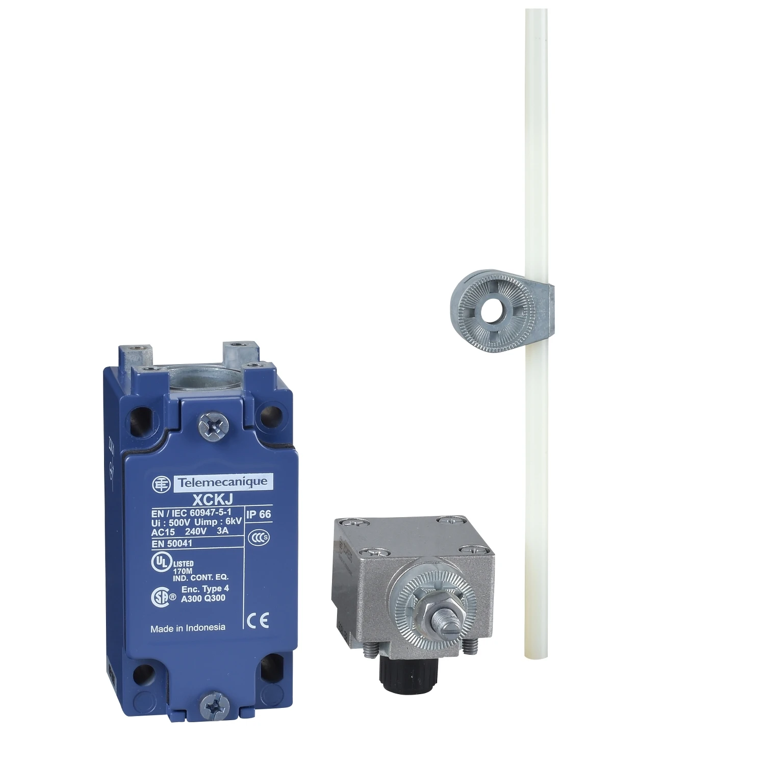 

XCKJ10559H29C XCKJ10559H29 = ZCKJ1H29C + ZCKE05C + ZCKY59C Limit switch, XC Standard, XCKJ, thermoplastic round rod lever 6 mm,