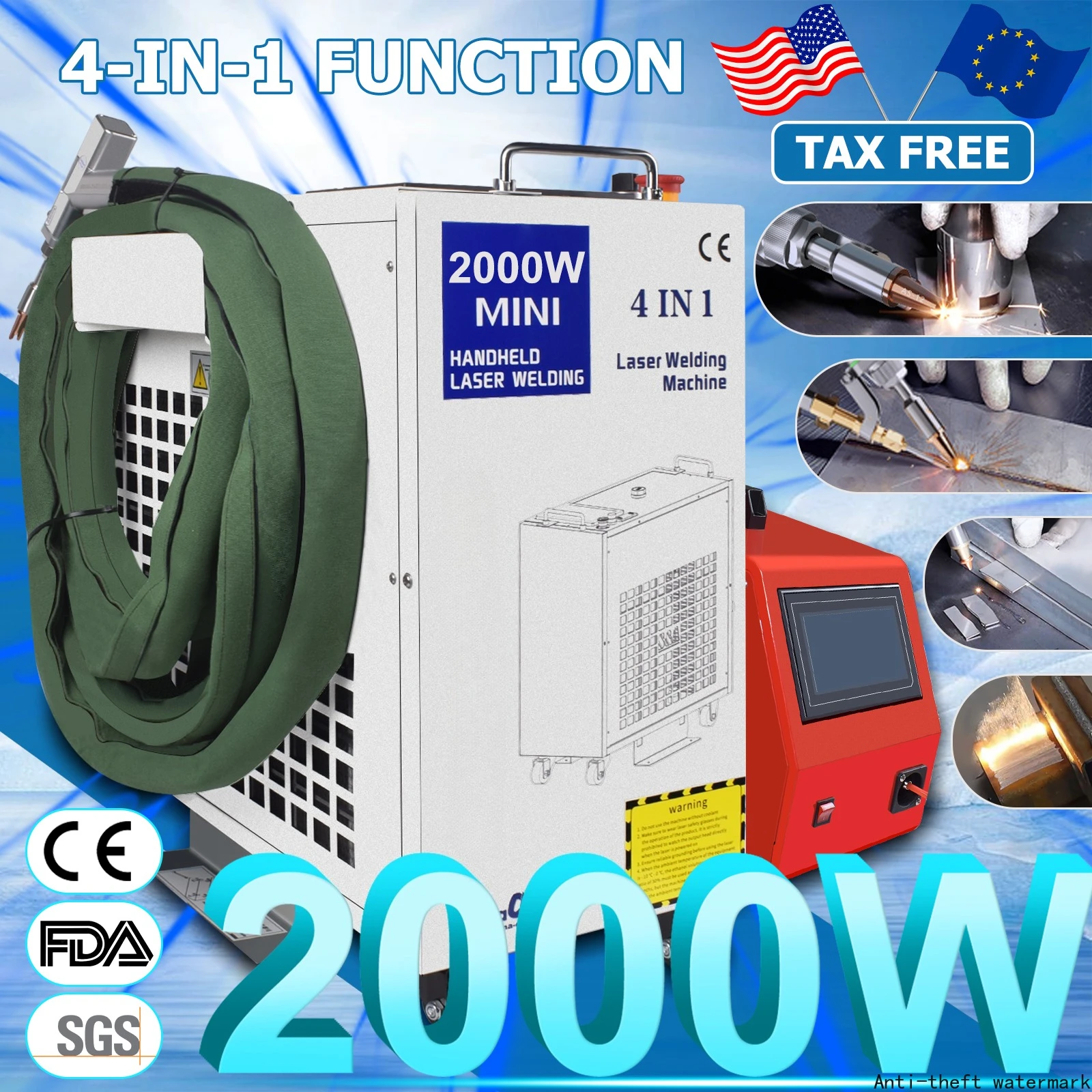 2000W 220V BWT 4-in-1 Handheld SUP 23T Head Fibre Welder Metal Cutting Cleaning Fibre  Cables Welder