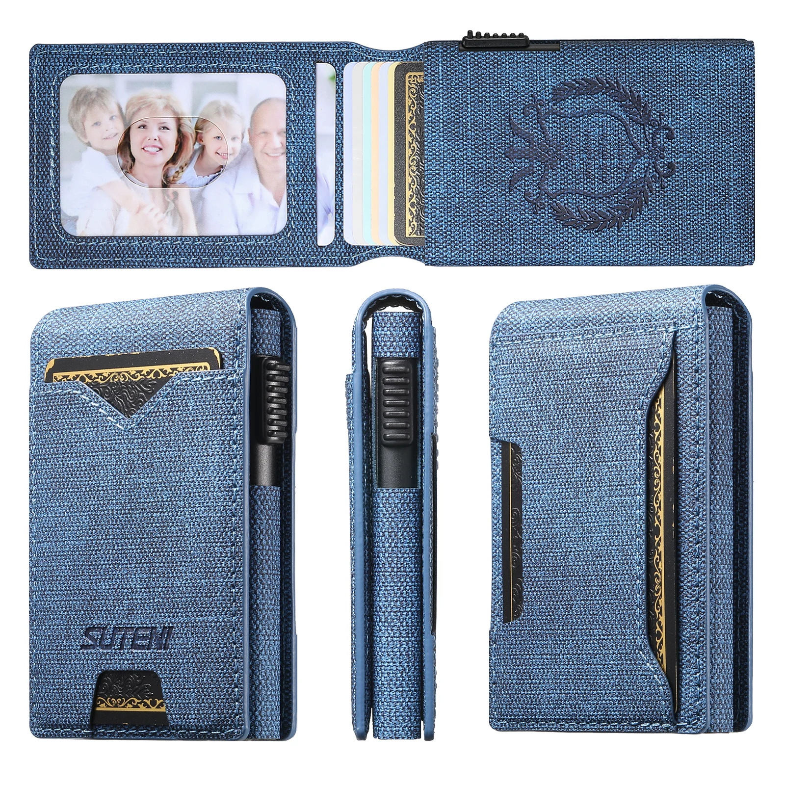 SUTENI Kunstleder für Herren, Geldbörse, Kartensteckplatz, Geldbörse, Flip-Cover, Kartenbox, drückt den Knopf automatisch die Karte aus – Detail 22