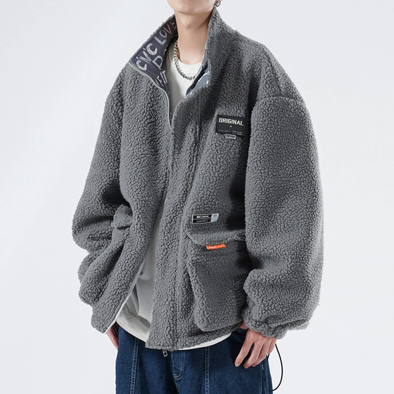 

Мужская хлопковая куртка с подкладкой из овечьей шерсти, двусторонняя, молодежная, трендовая, зимняя, новая, повседневная, свободного кроя, для пар