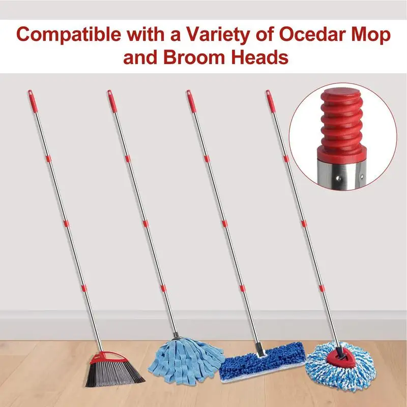 Spin Mop Handle Mop Rod Replacement Handle Pole Stick 4-Section Detachable Extended Quick Assembly Extended Mop Rod Pole