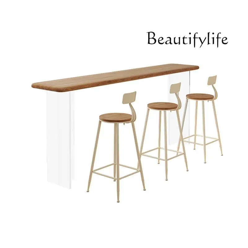 

Acrylic Solid Wood Bar Table Balcony Kitchen Simple Modern Bar Tables Household Wall High Narrow Foot Table Bar Haute Furniture