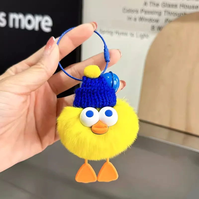 Pendentif de poupée canard en peluche mignon pour garçon et fille, pendentif de poupée, breloques, décoration de sac à dos, grande boule de fourrure moelleuse, porte-clés pour femmes