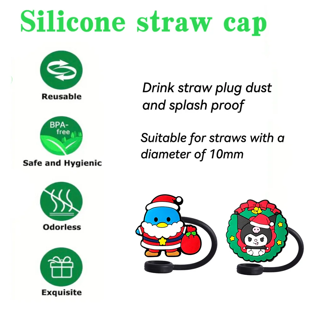 MINISO Sanrio series Straw Cover Cap 10MM Drink Straw Plug Reusable Splash Proof Fit Cup Accessories Straw Cap Charms Pendant