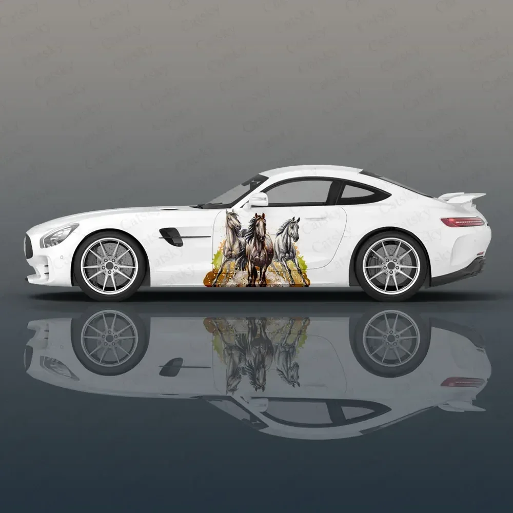 Animal Running Horse Car Body Sticker Itasha Vinyl Side Decal Body Wrap Cover  Auto Accessories Decoration Protective Film Gift