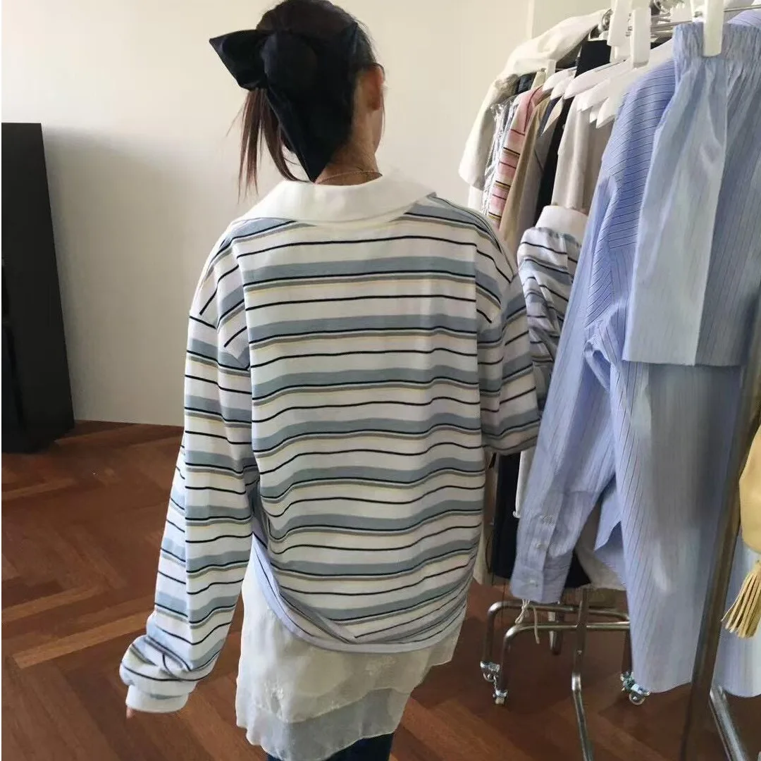 Retro Gestreifte Farbe Blo Lose Beiläufige Gestrickte Pullover frauen Top Dongda Tor 2025, Herbst Neue Sle Bequeme Koreanische Faion