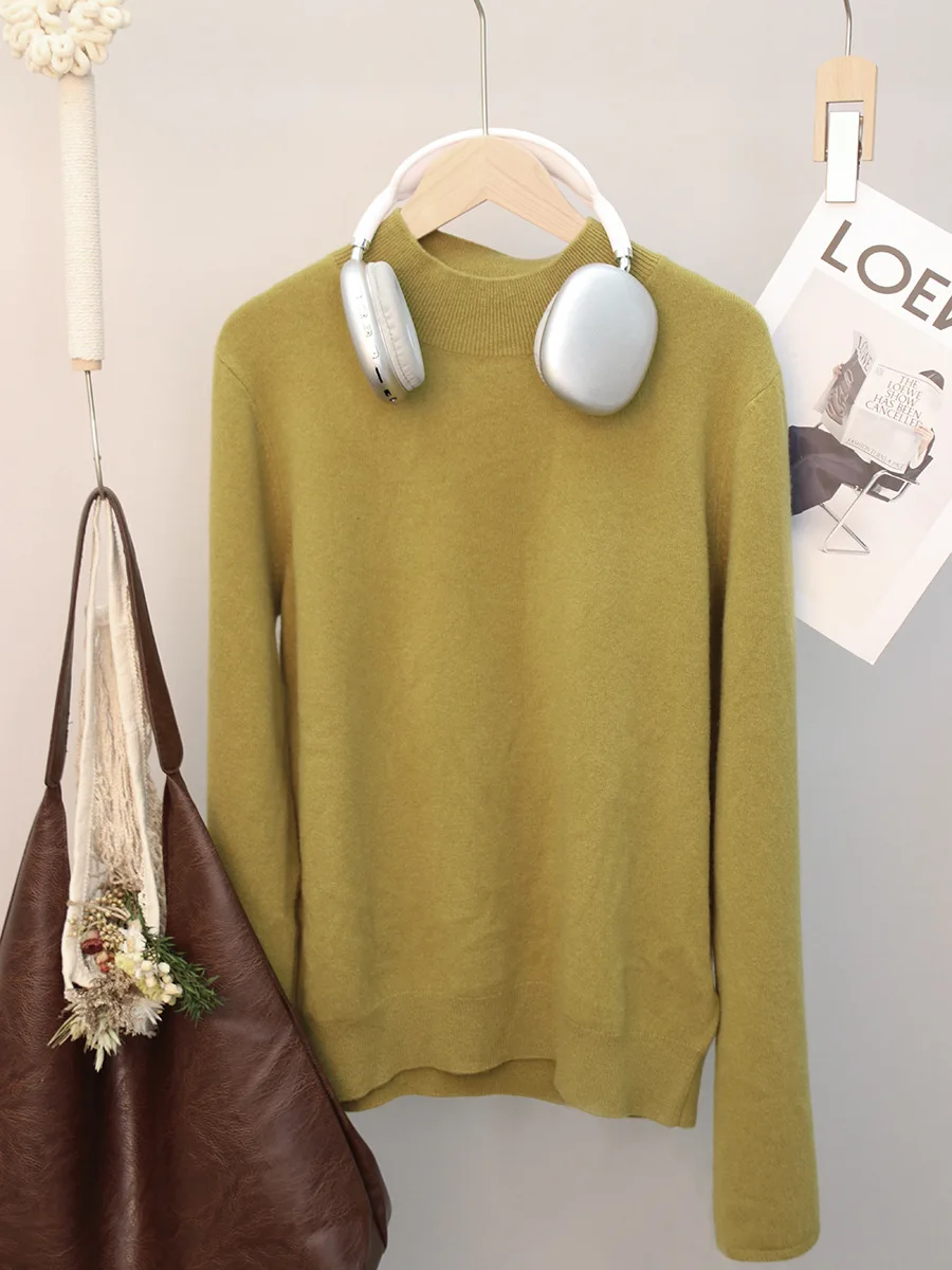 

Soft High Densi 00 Wool f High Collar Buttoned Sweater Knittedwear Comfortable Warm Long Sve round Ne Pullover for...