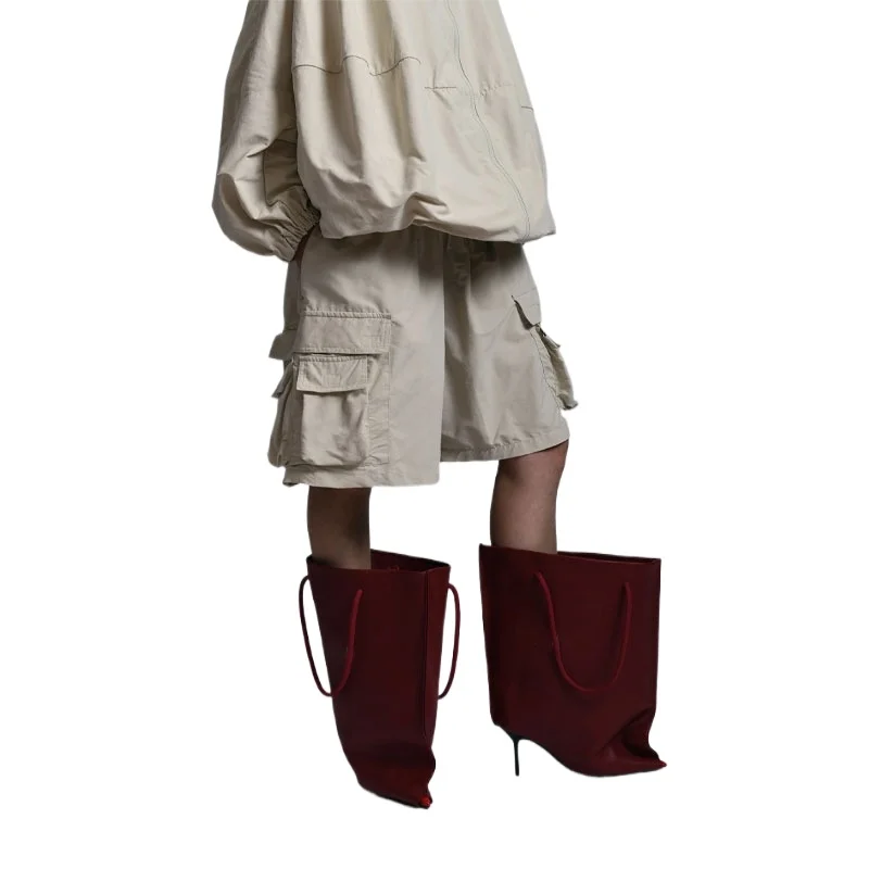 

European AndAmerican Niche Brandfashion Widetube Pointed Pocket Short Boots Forwomen Sexy Slim High Heels Spicy Girl Party Shoes