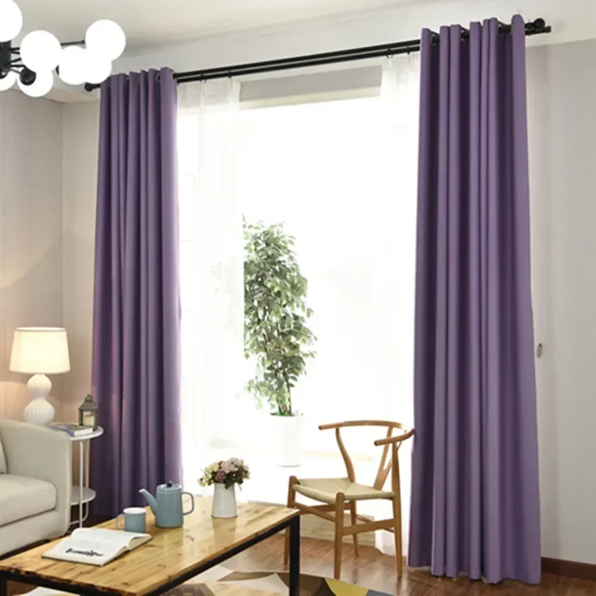 Purple Color Polyester Fiber Blackout Curtains for Living Room Navy Blue Curtains for Bedroom Window Curtains Kitchen Blinds