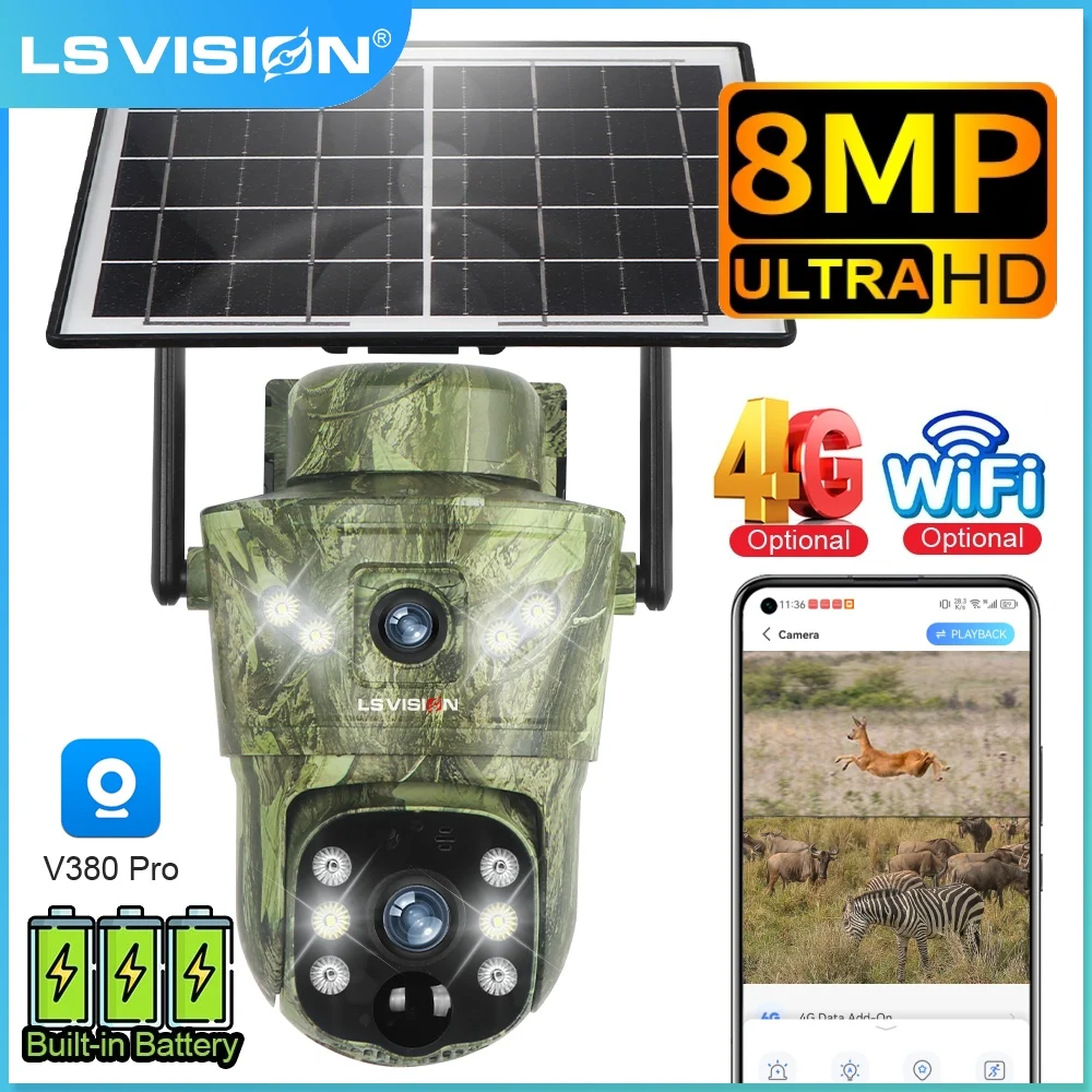 

LS VISION 4K Dual Screen Wifi/4G Solar Hunting Camera Outdoor Color Night Vision PTZ Security Cam PIR Detection Wildlife Cameras