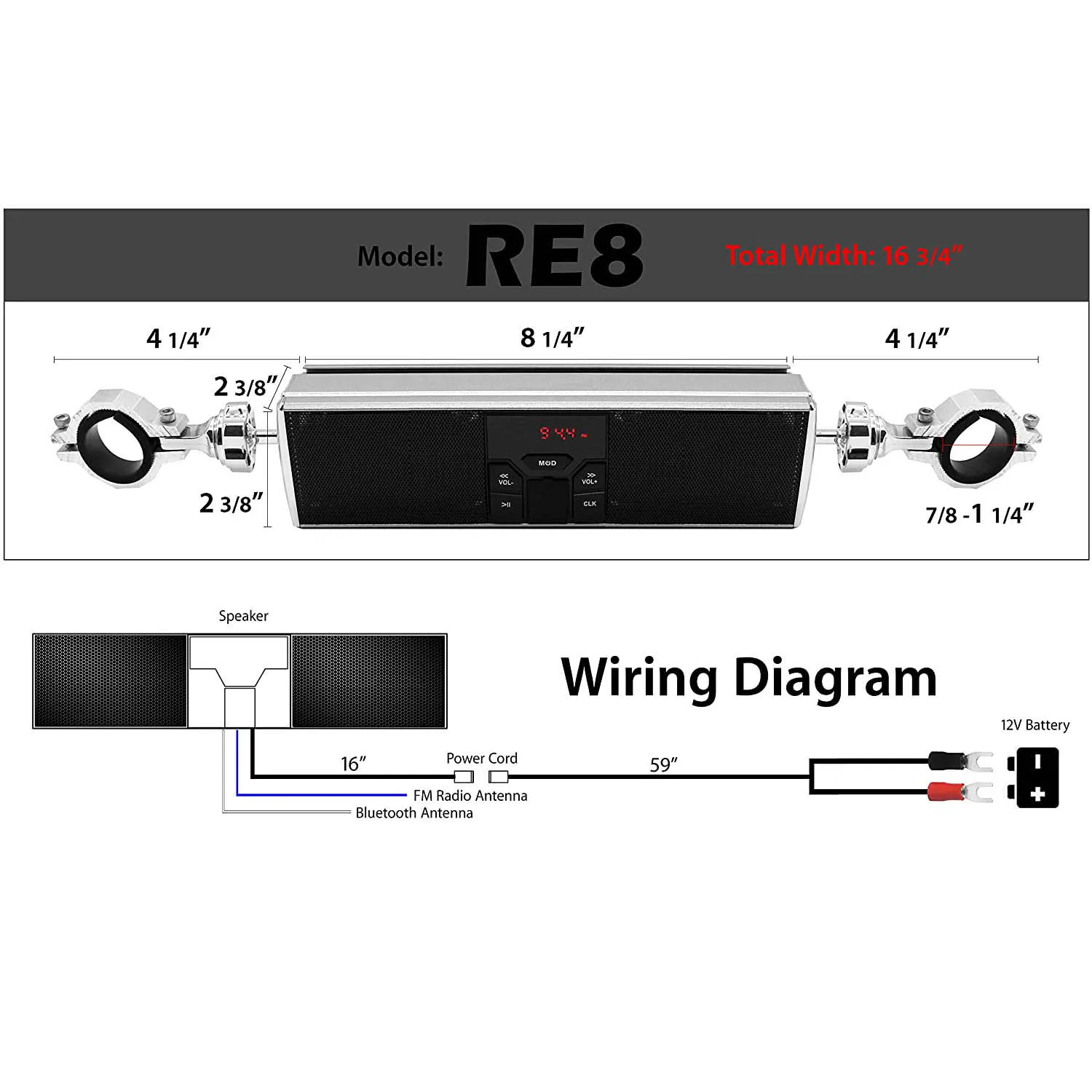 

A50R_Motorcycle Stereo Speakers MP3 Music Player with USB,AUX-IN,FM Radio