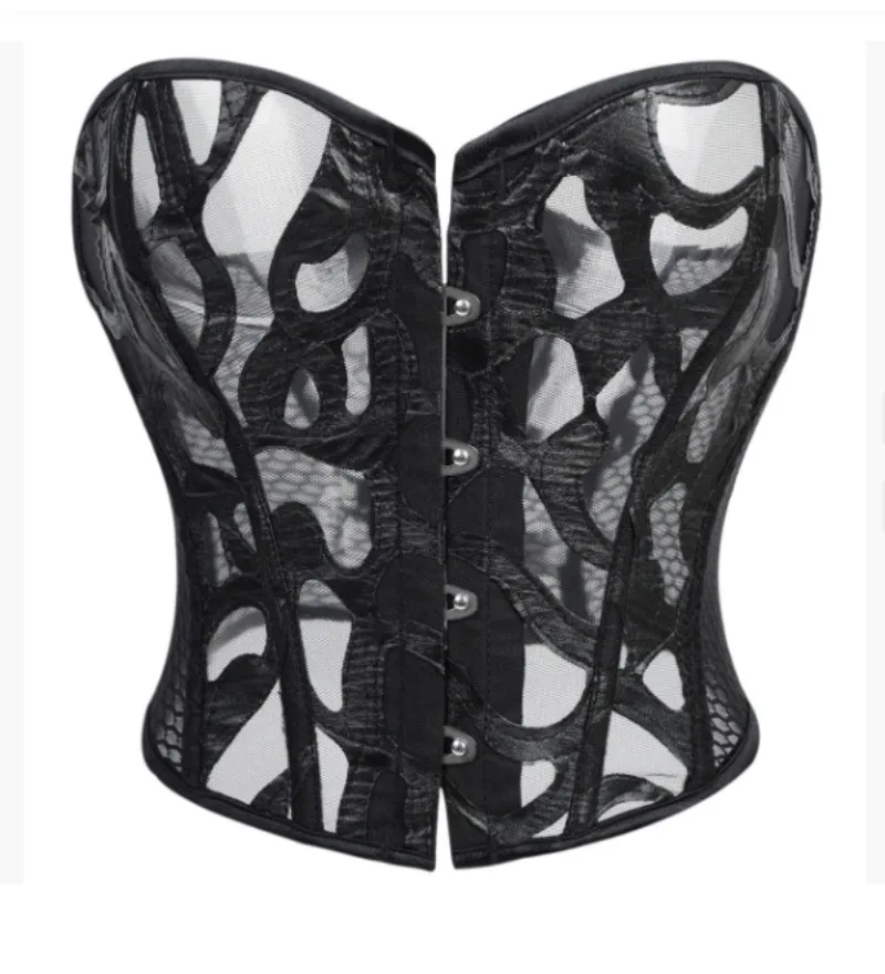 Women Black Short Dress Court Corset Overbust Breathable Mesh Thin And Beautiful Waistcoat Corsets Bustier Top