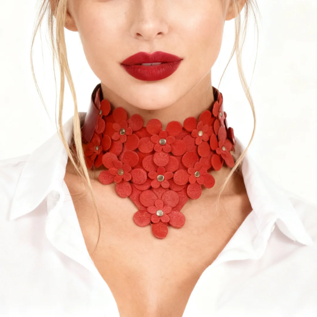 UYEE Handmade Leather Flower Collar for Women Sexy Holiday Decoration Accessory Belt Unique Combination Design