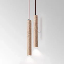 Yellow Travertine Japanese Style Wabi-sabi Style Bedroom Bedside Chandelier Nordic Style Homestay Cream LED Small Pendant Lights