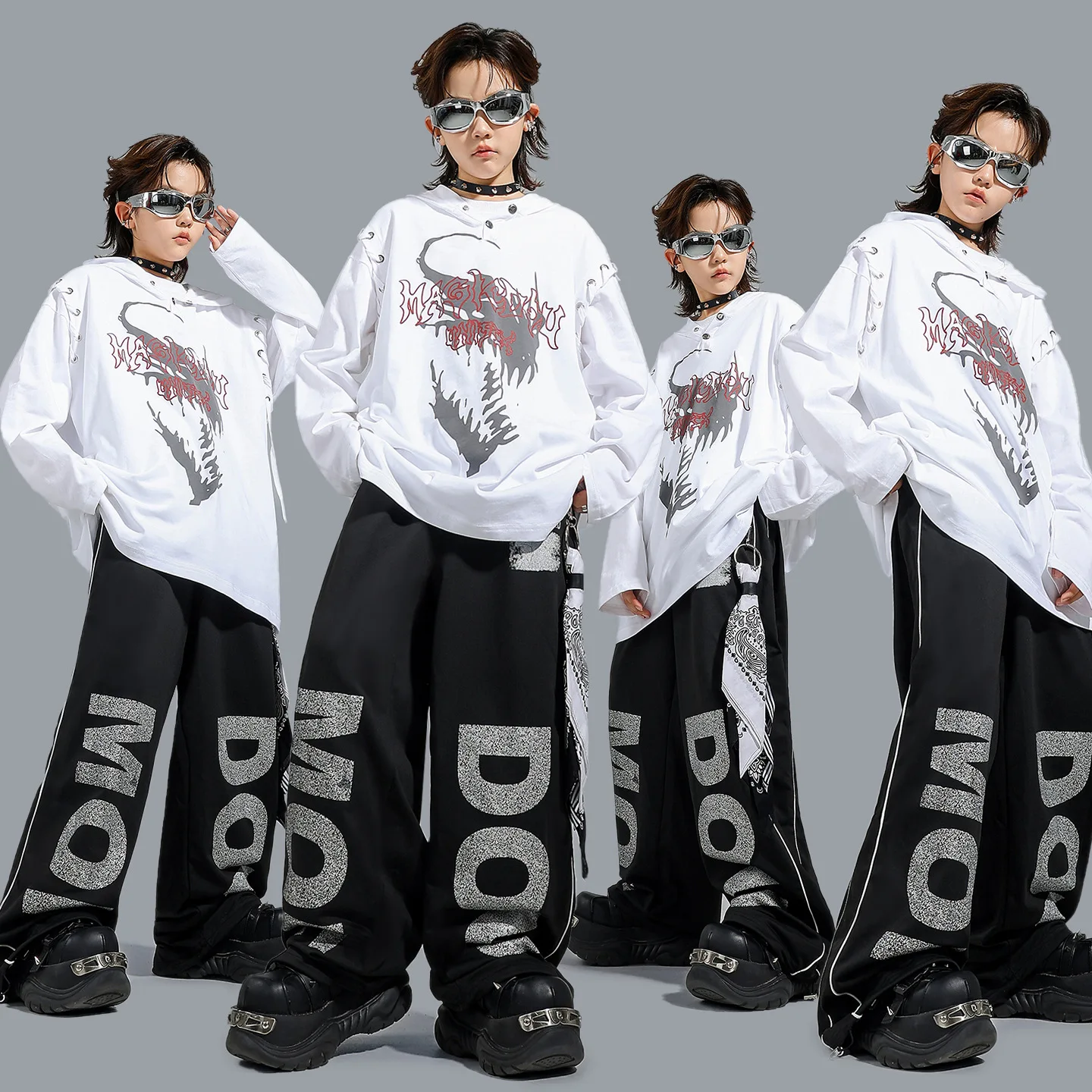 Sudadera de Hip Hop para niños, pantalones Cargo con patrón, conjuntos de ropa de baile callejero K-pop para niñas, disfraces de Jazz para niños, ropa de calle