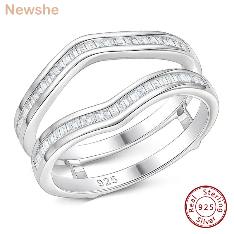 Newshe 925 Sterling Silver Cubic Zircon Ring Enhancers for Engagement Rings Curved Wedding Bands Women's Anniversary Gift