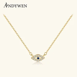 ANDYWEN Winter 925 Sterling Silver Gold Locky Eye Blue CZ Pendant Necklace Long Chain Luxury Jewelry Crystal Fashion Jewelry