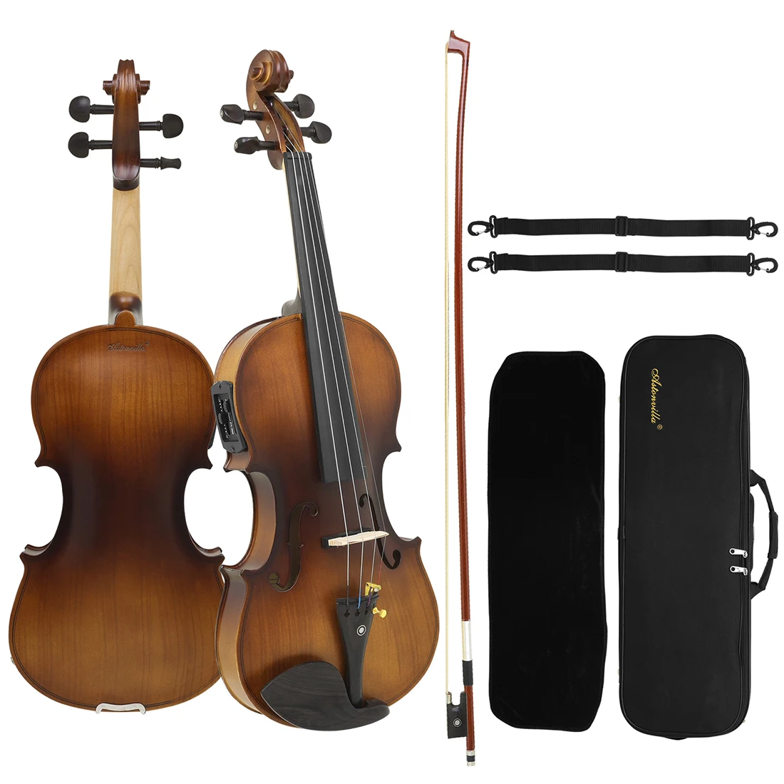 AV-E320 Acoustic Electric Violin Solid Maple EQ Pickup Violin Ebony Fitting With Hard Case & Octagonal Bow For Beginner