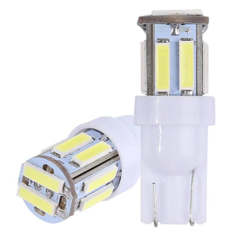 

50pcs T10 W5W Car LED Reading Clearance Light Auto Door Tail Lamp Bulb 7020 10SMD White Yellow Red Ice Blue Green Pink DC12V