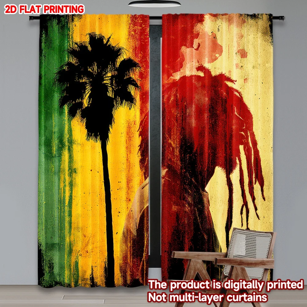 

2D flat printing 2pcs Drapes Reggae Silhouette Digital Printed Polyester Drapes Holiday Decorations for Outdoor and Home Garden