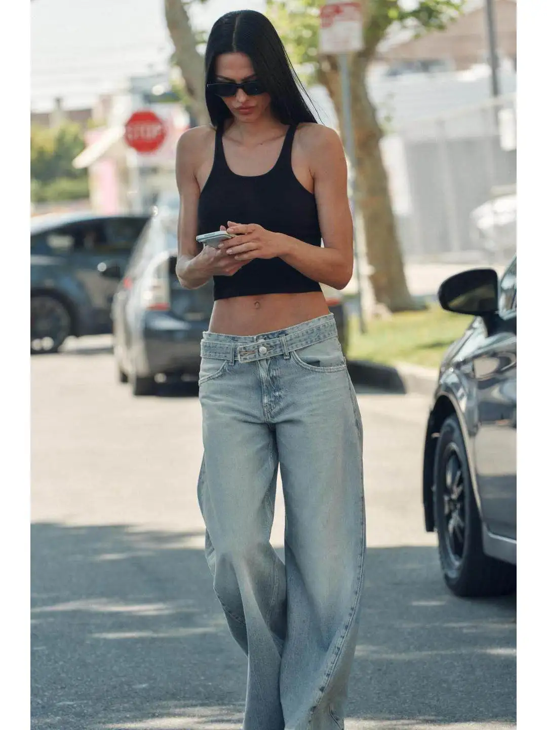 Casual Loose Mid-Waist Denim Jeans Spring Fashion Waist Belt Decoration Side Pleated Women's Loose Fit Polyester Fiber