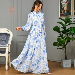 ROKEN EVAN 2024 abaya per le donne abiti musulmani in medio oriente manica lunga stampata gonna lunga vestito casual da donna