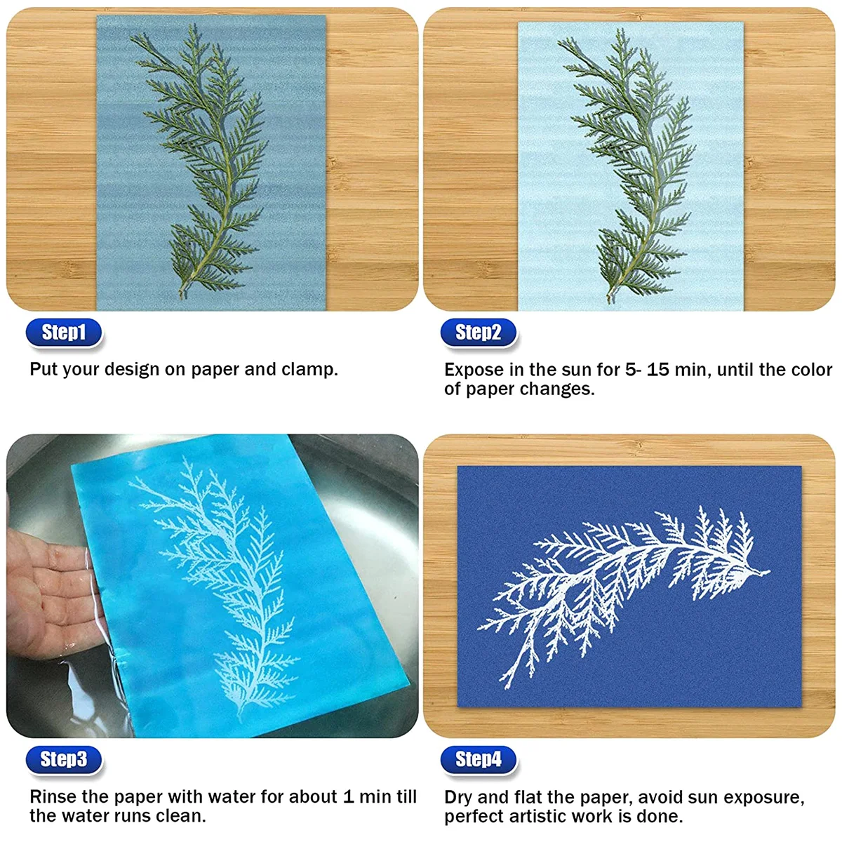 80/24pc Cyanotype Paper Silhouette Painting Nature Printed Paper for Kid Craft Class DIY Art Crafts Sun Print Paper Easy Drawing