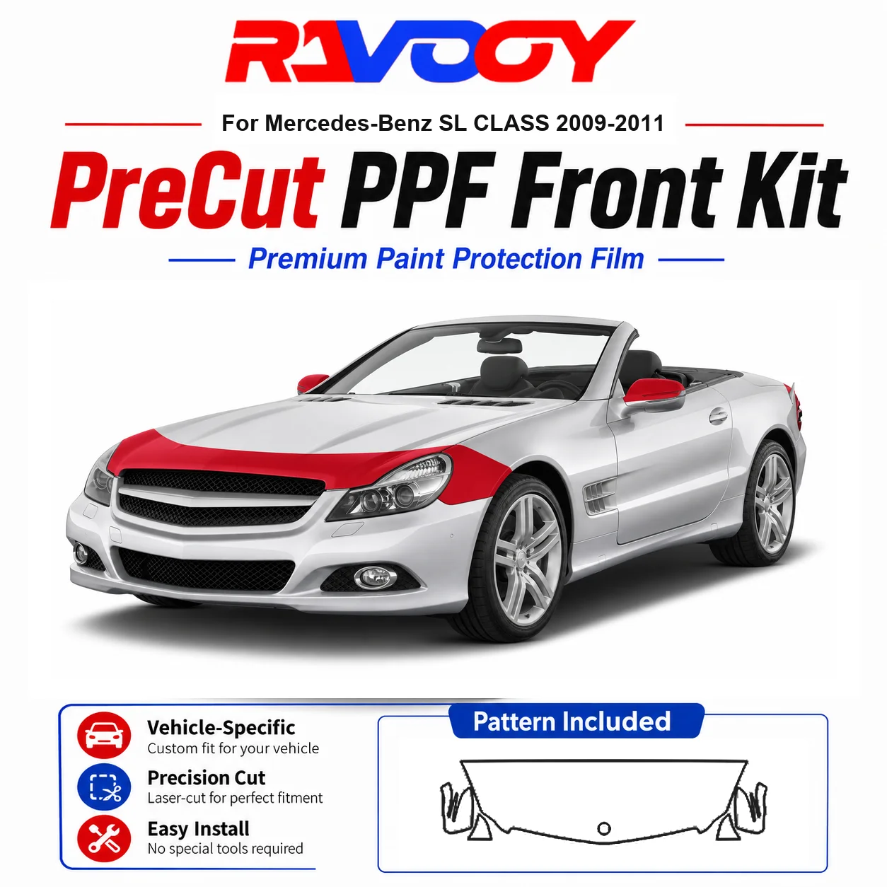 

8.5mil TPU Precut PPF Kit For Mercedes-Benz SL CLASS 2009-2011 - Hood, Fenders & Mirror Set - Self-Healing Clear Bra Film